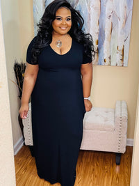 Black V-Neck Maxi Dress