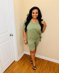 Lt. Olive Plus V-Neck Shorts Lounge Set