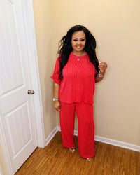 Red Plus Ribbed Pant Set