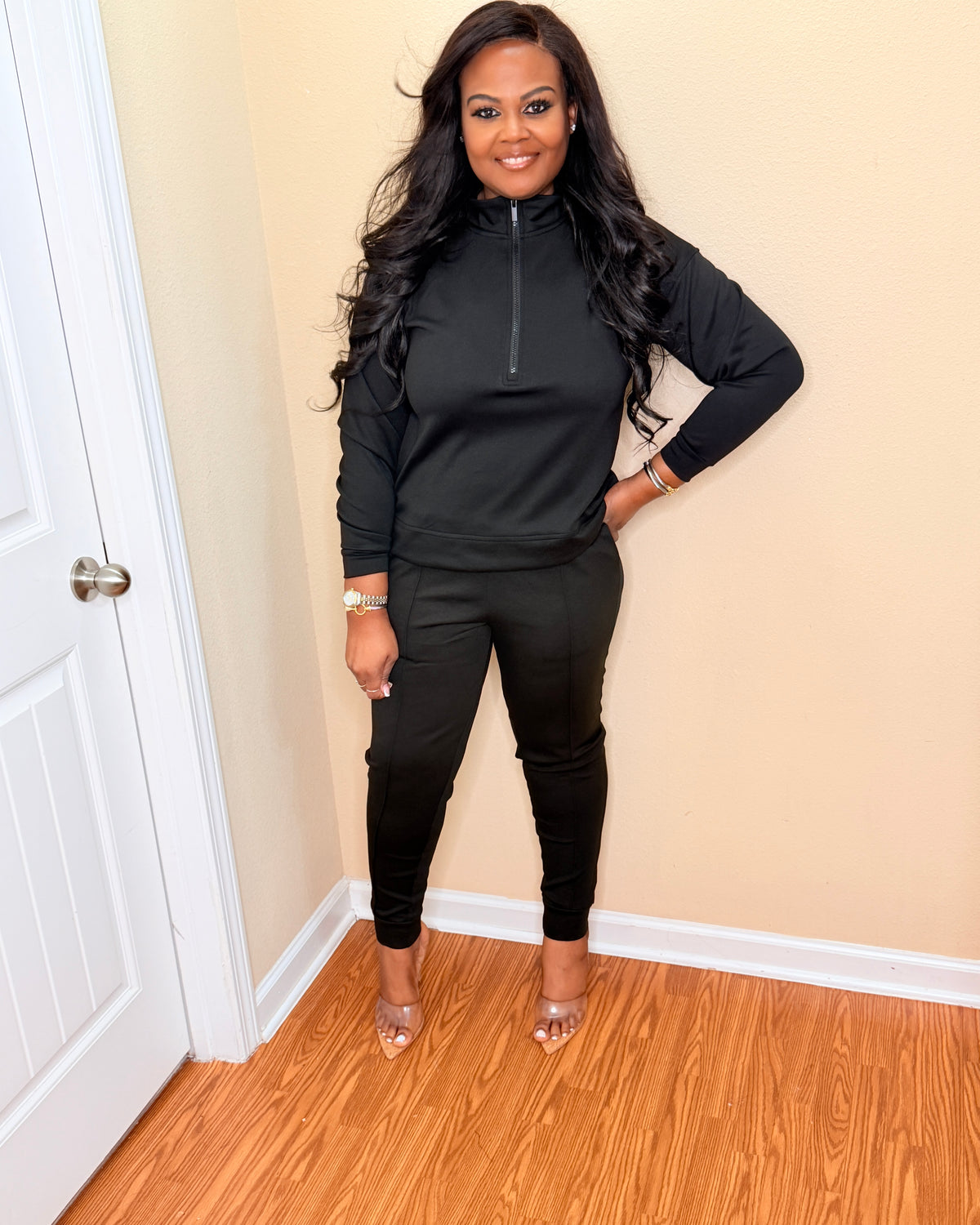 Black Scuba half zip pullover set