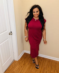 Cabernet Round Neck SS Midi Dress