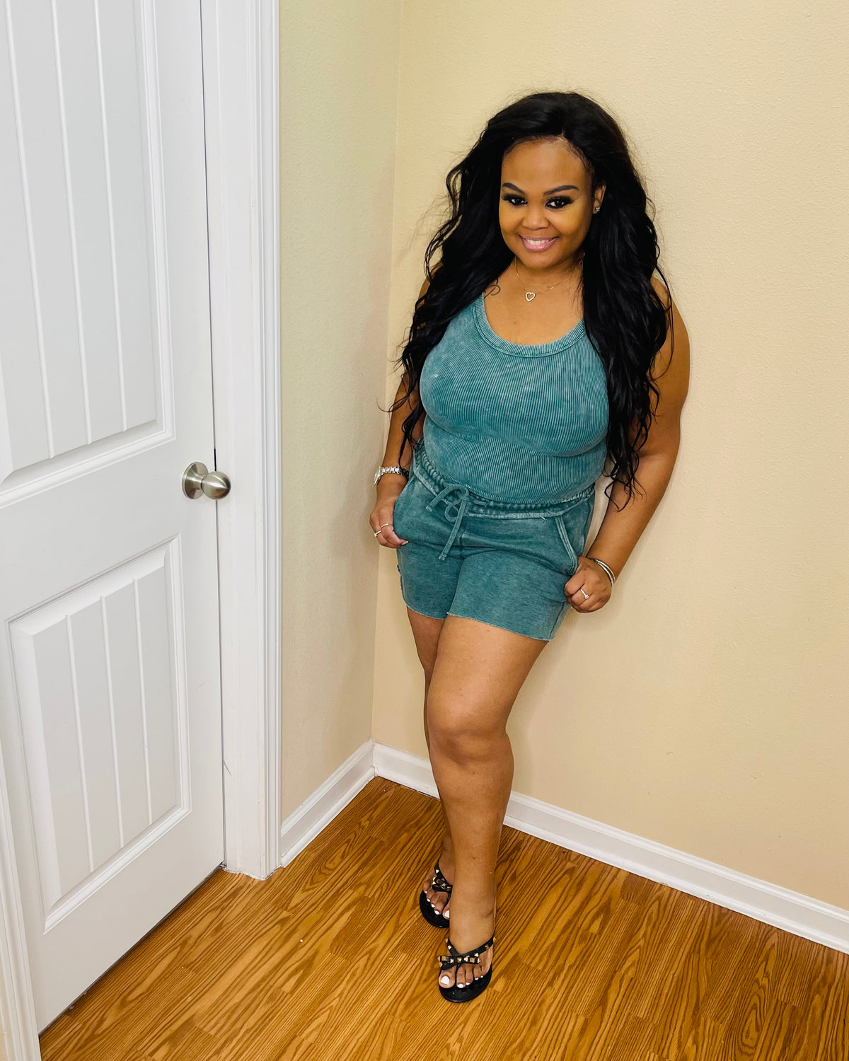 Dk Green Acid Fleece Short Set