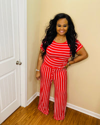 Red/Ivory Short Sleeve Jumpsuit