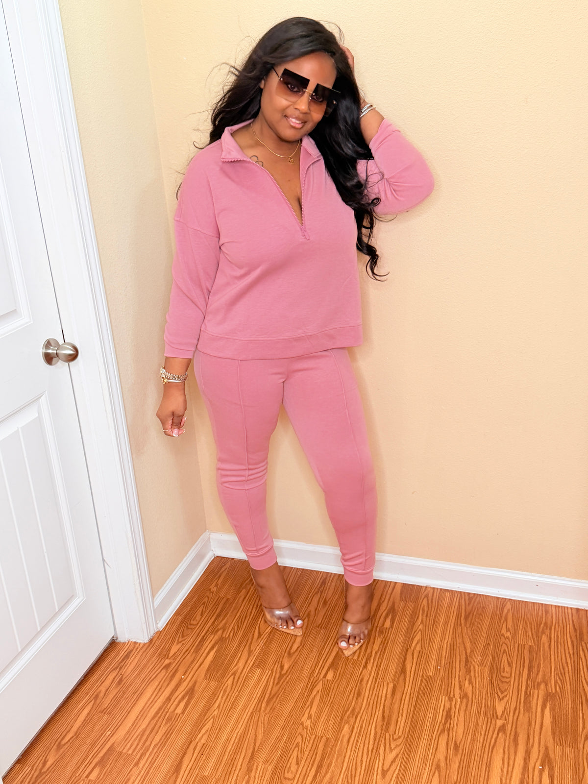 Light Rose half zip pullover set