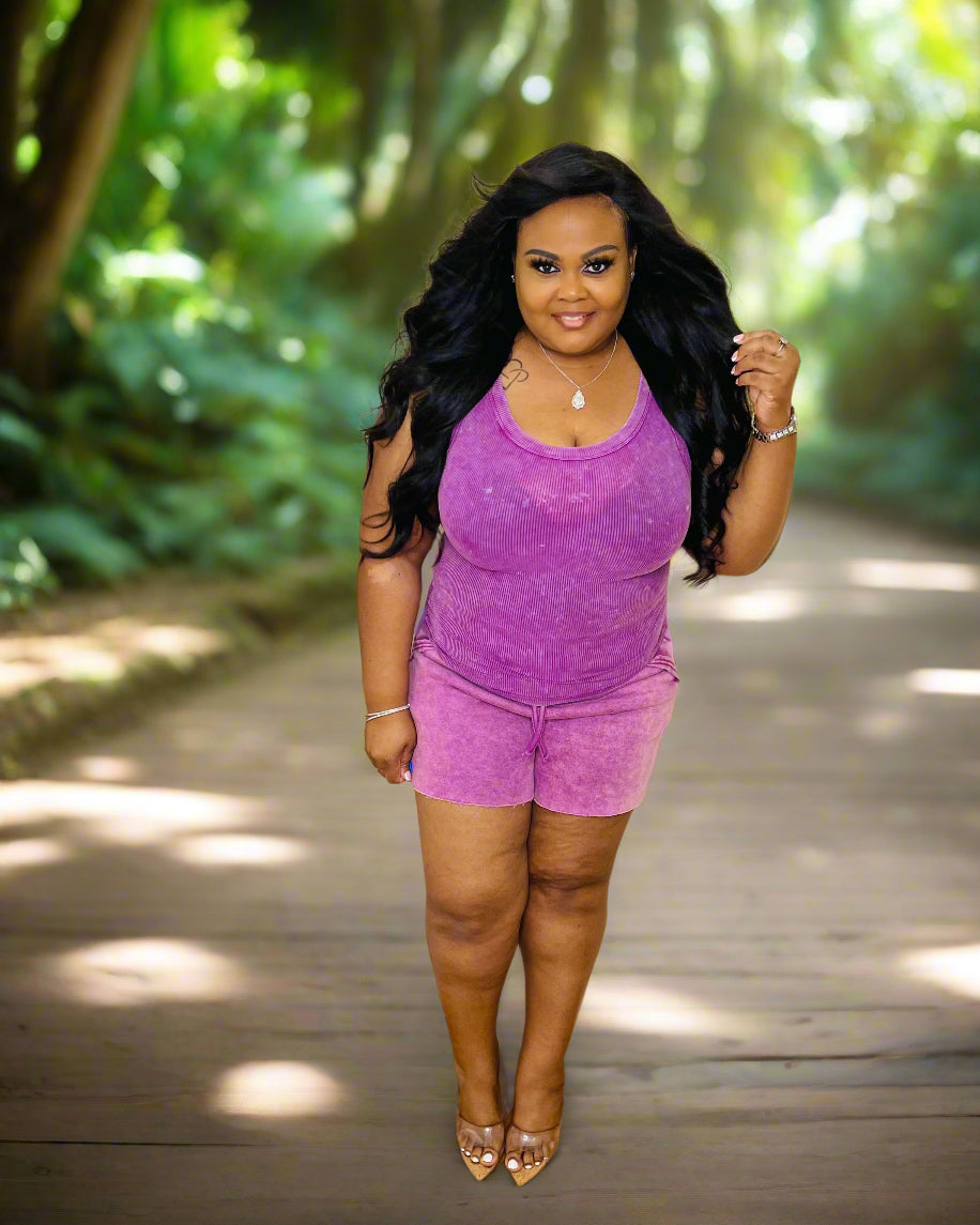 Lt. Plum Acid Fleece Short Set
