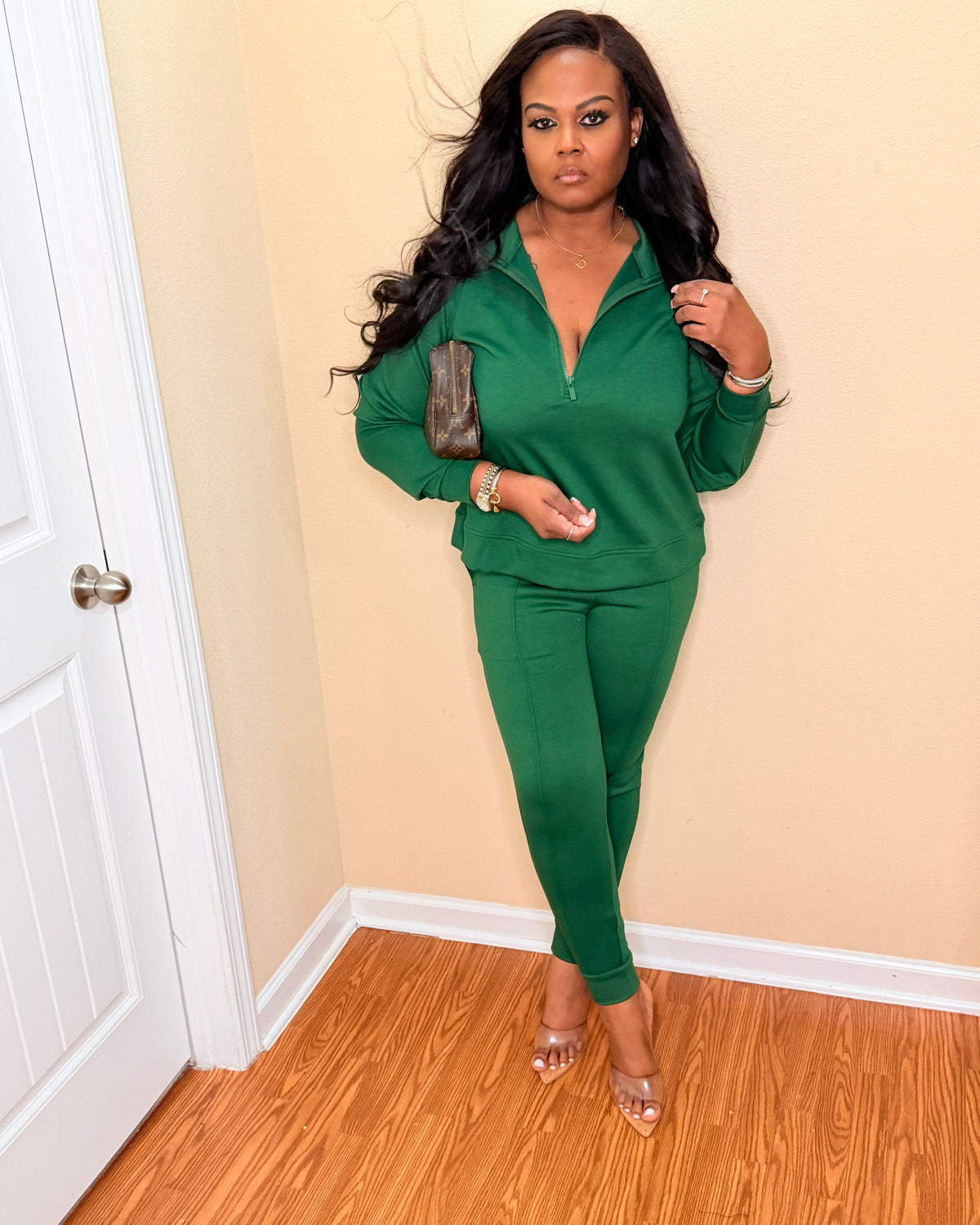 Dk Green Scuba half zip pullover set