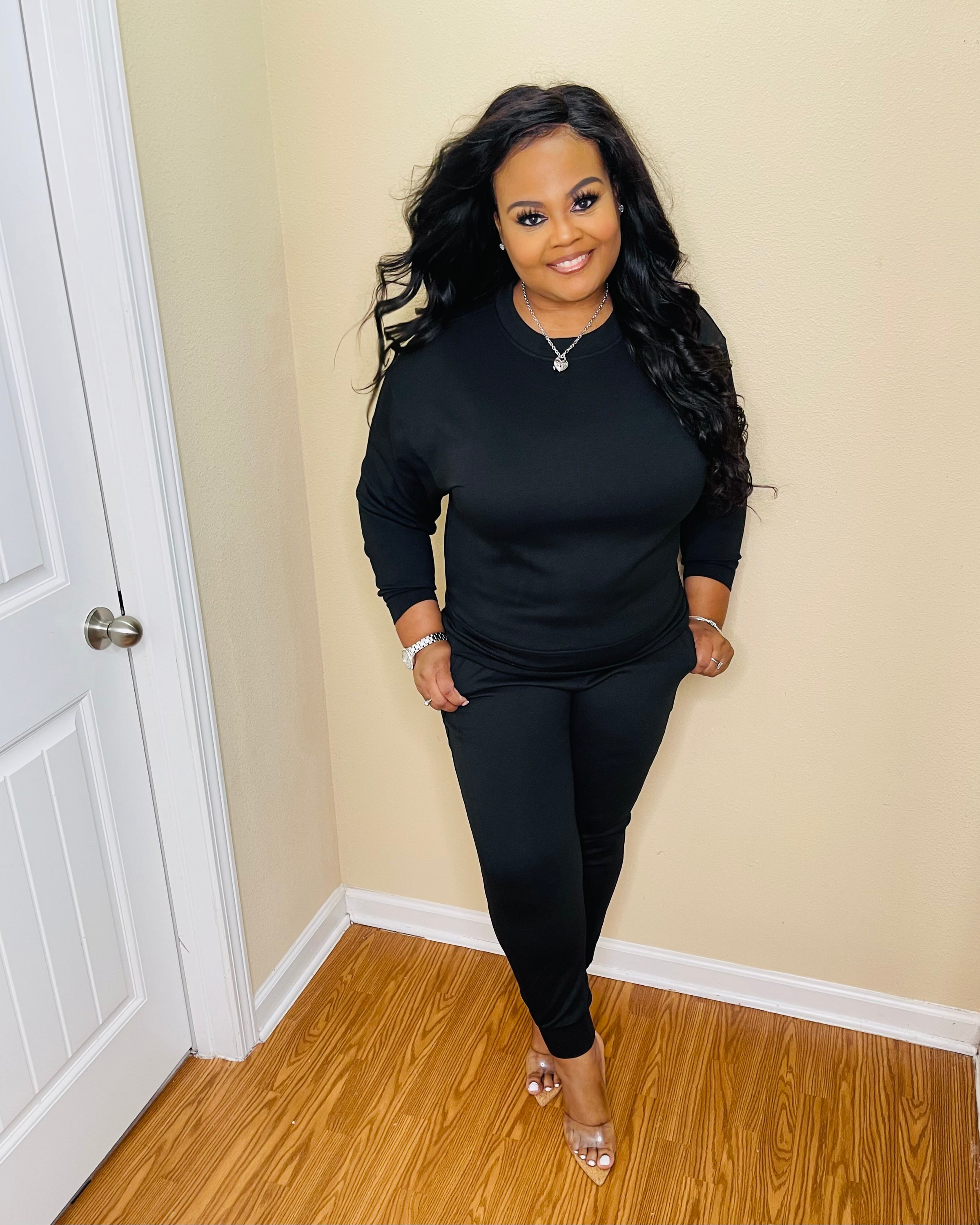 Black Crewneck Jogger Set