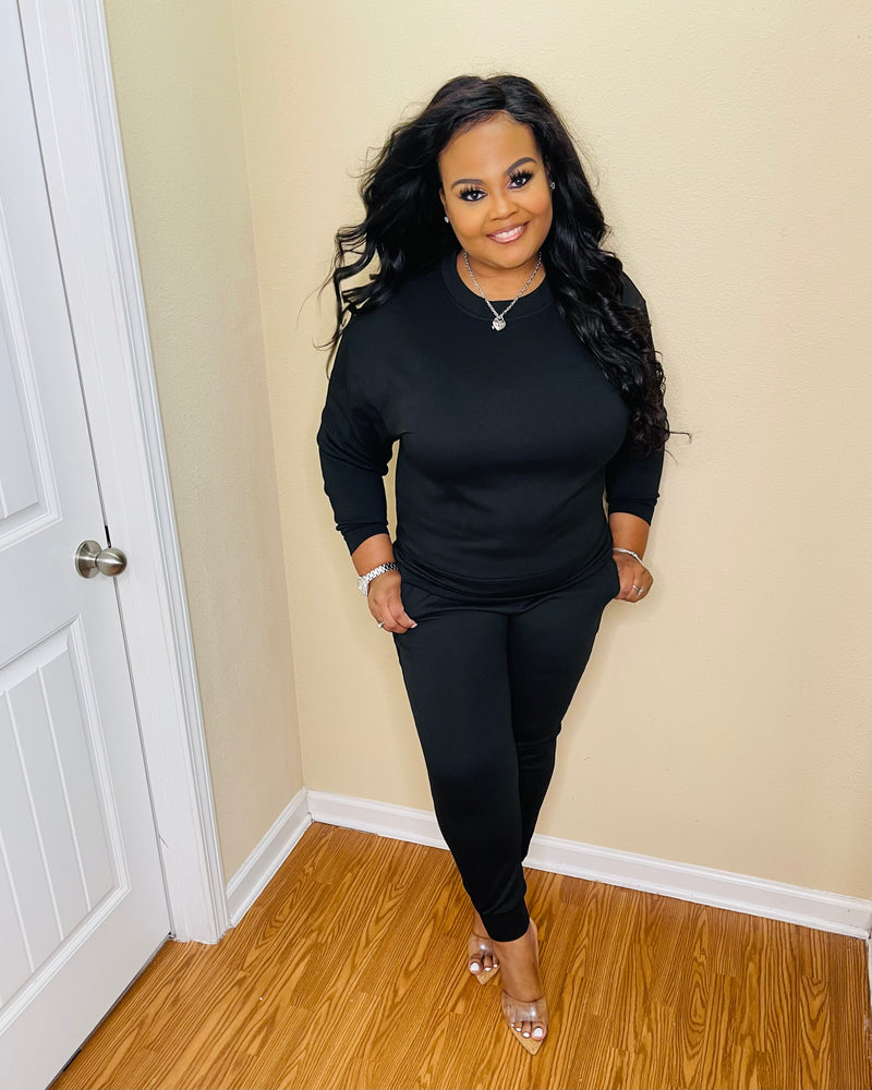 Black Crewneck Jogger Set