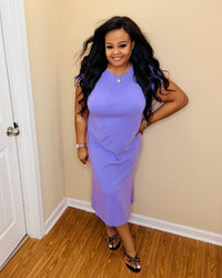 Lavender Round Neck SS Midi Dress