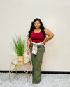Dk Olive Stone washed wide leg Pant