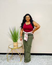 Dk Olive Stone washed wide leg Pant