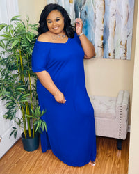 Bright Blue slit vneck maxi