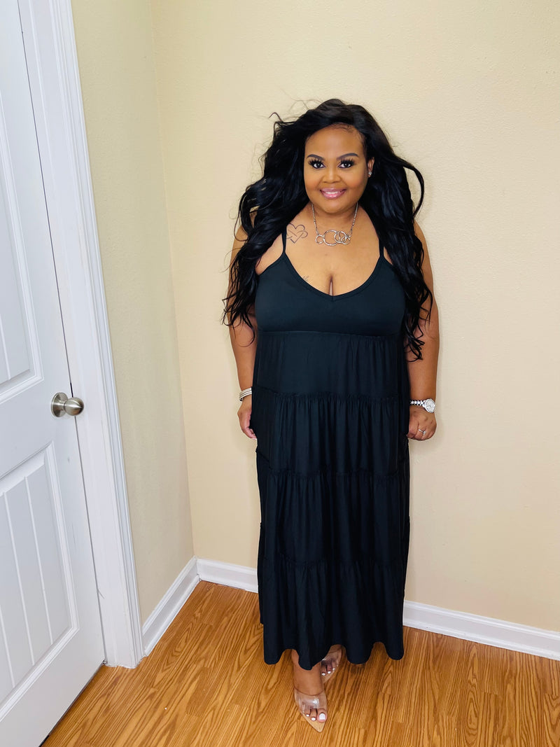 Black Tiered Strap Plus Maxi Dress