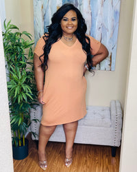 Butter Orange V-Neck Plus T-Shirt Dress