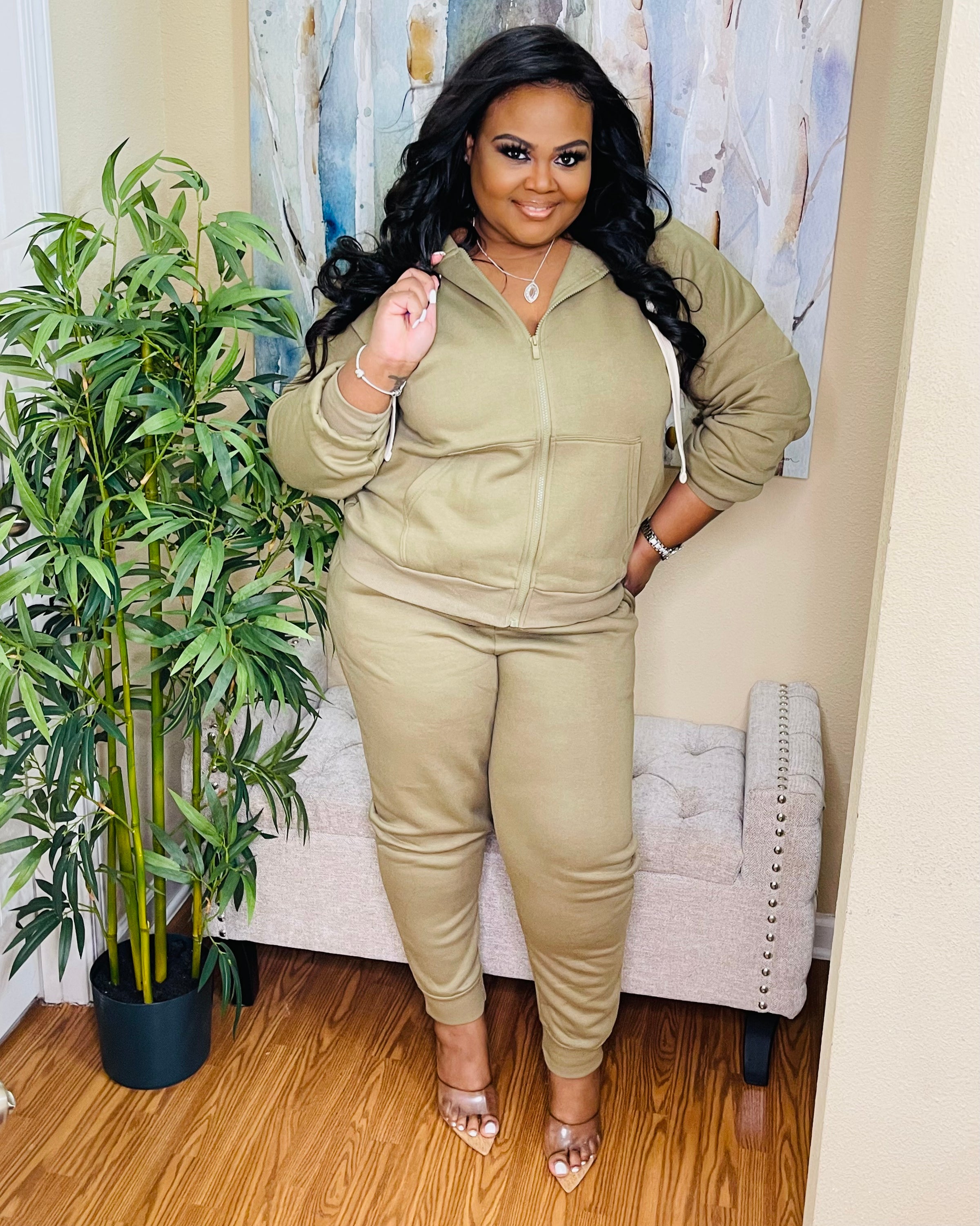 Khaki Plus Fleece Jogger Set