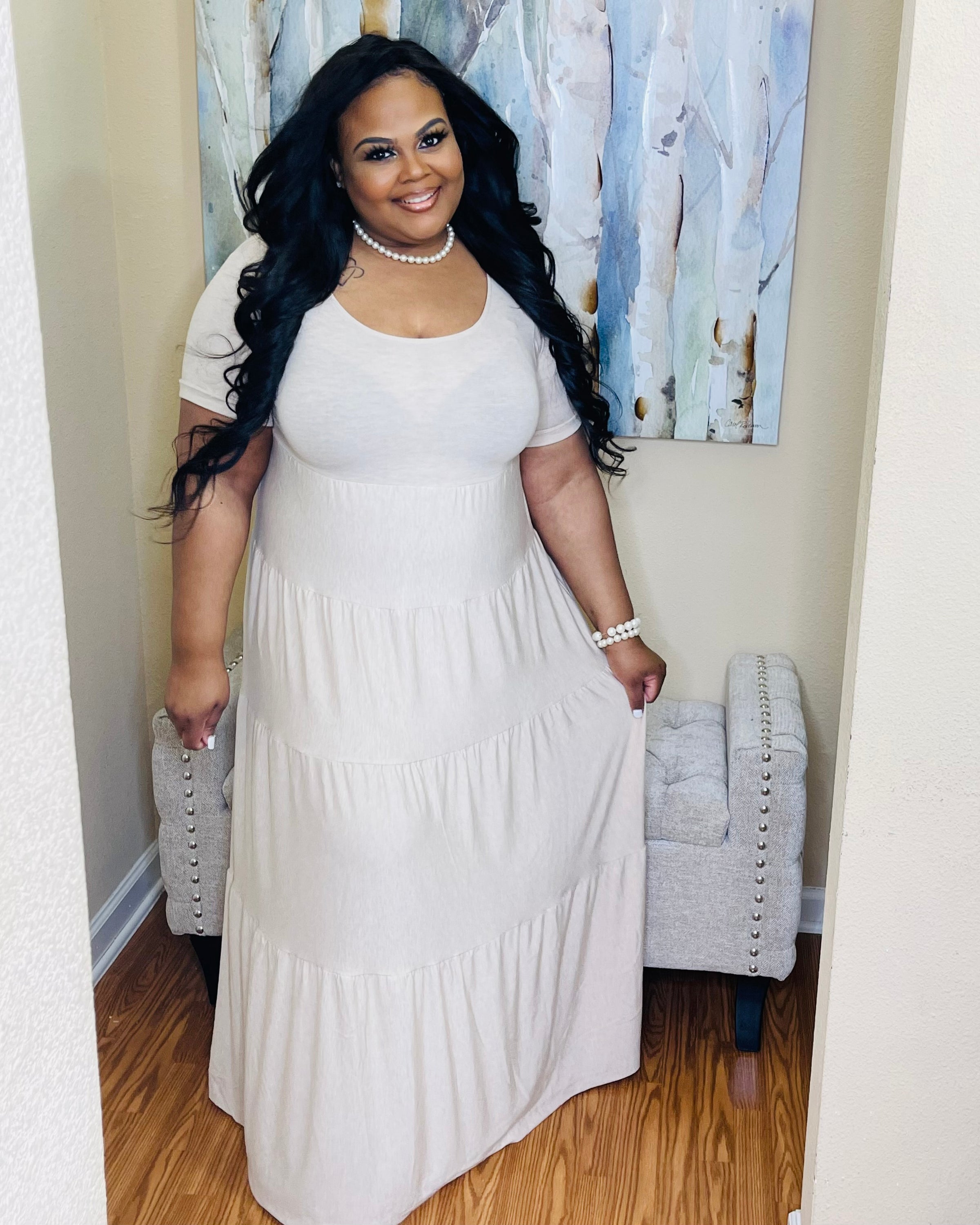 H Beige Tiered Maxi Dress