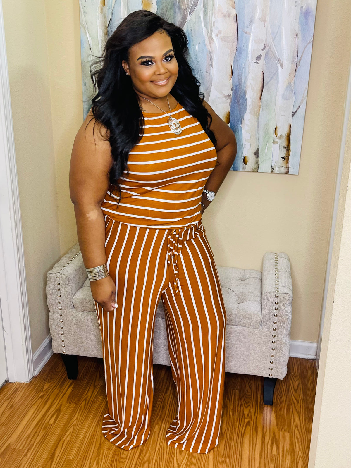 Almond/Ivory Short Sleeve Jumpsuit