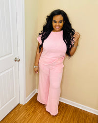 Dk Pink washed slub pant set