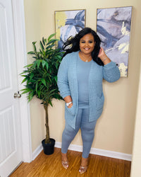 Blue Grey 3pc Popcorn Cardigan Lounge Set