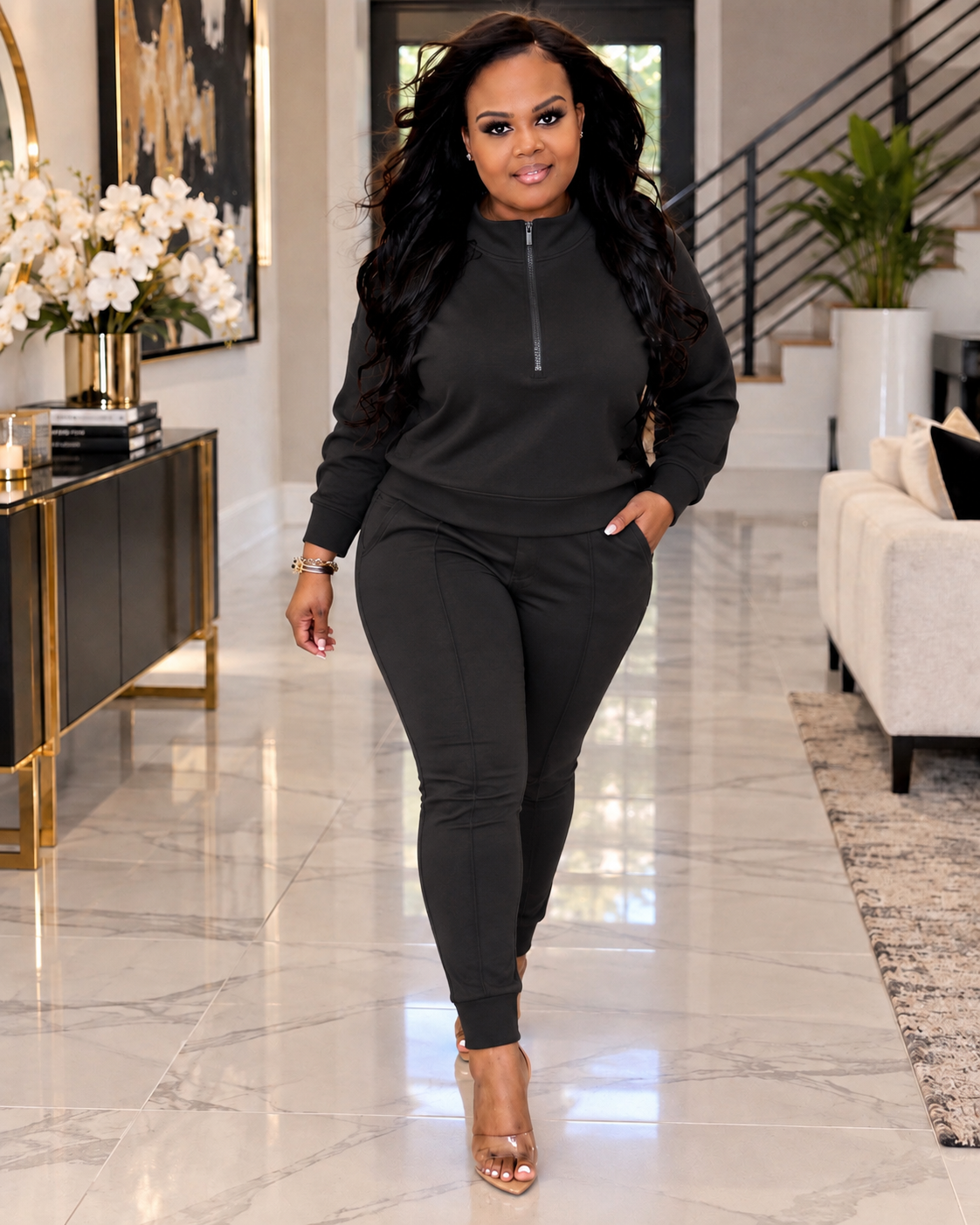 Black Scuba half zip pullover set