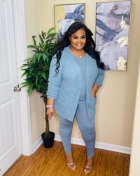 Blue Grey 3pc Popcorn Cardigan Lounge Set