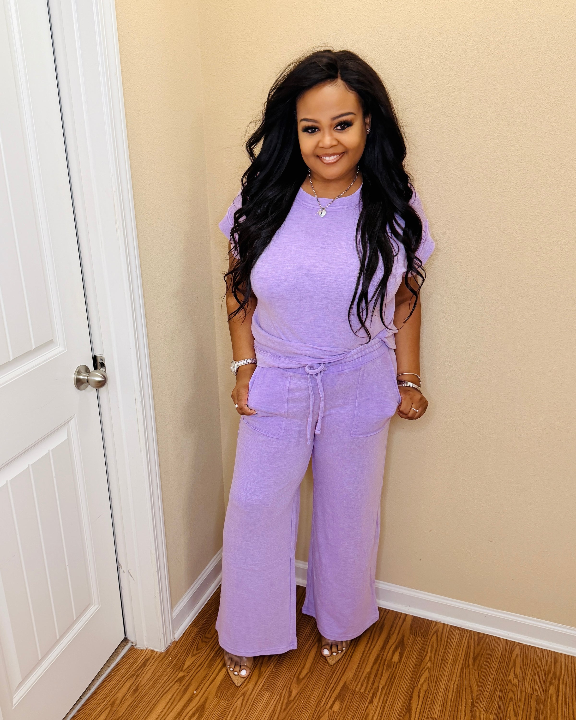 Lavender washed slub pant set