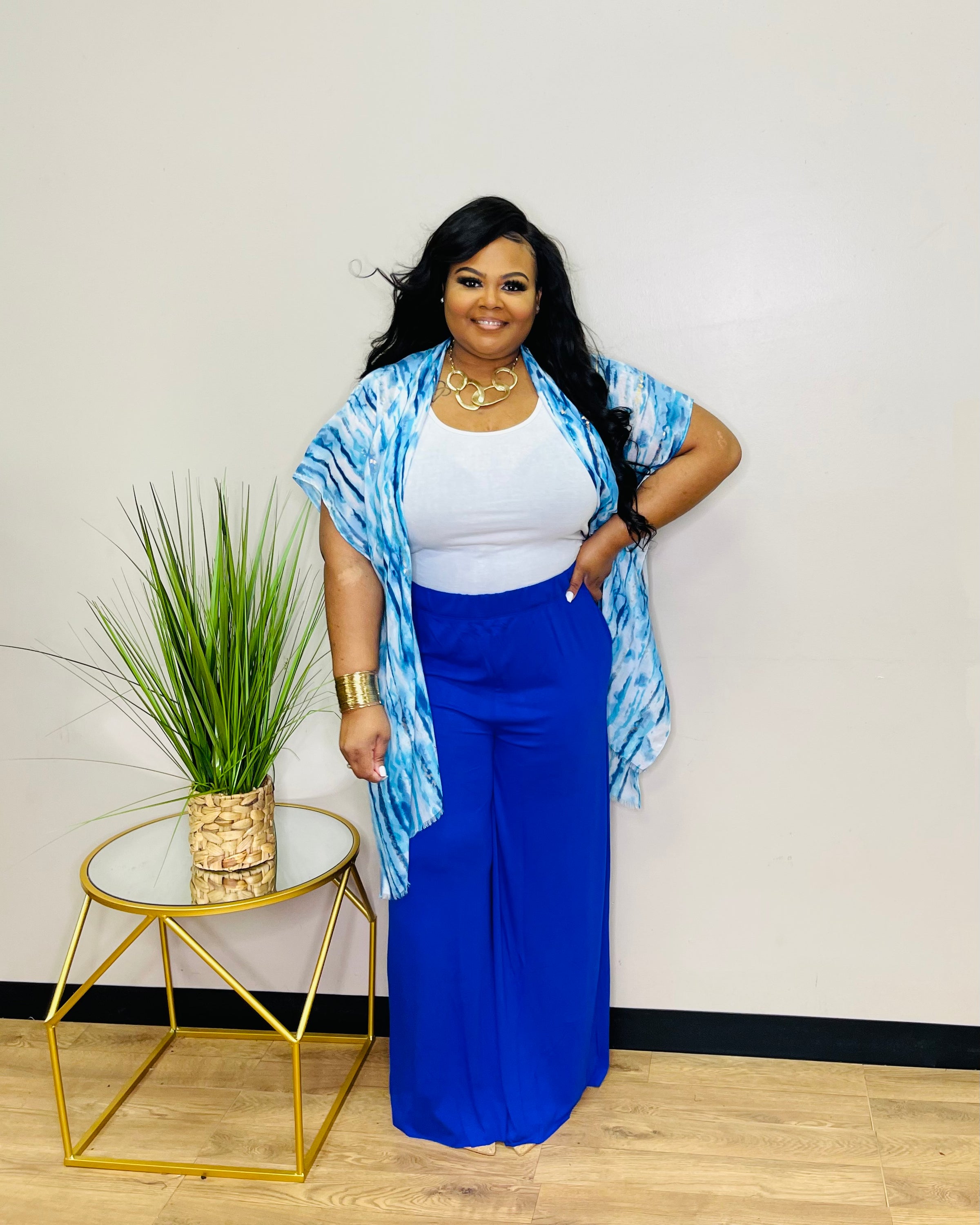 Bright Blue Plus Wide Leg Pants