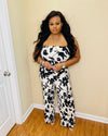 Black Floral Printed Strapless Tube Jumpsuit With Belt