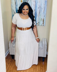 H Beige Tiered Maxi Dress