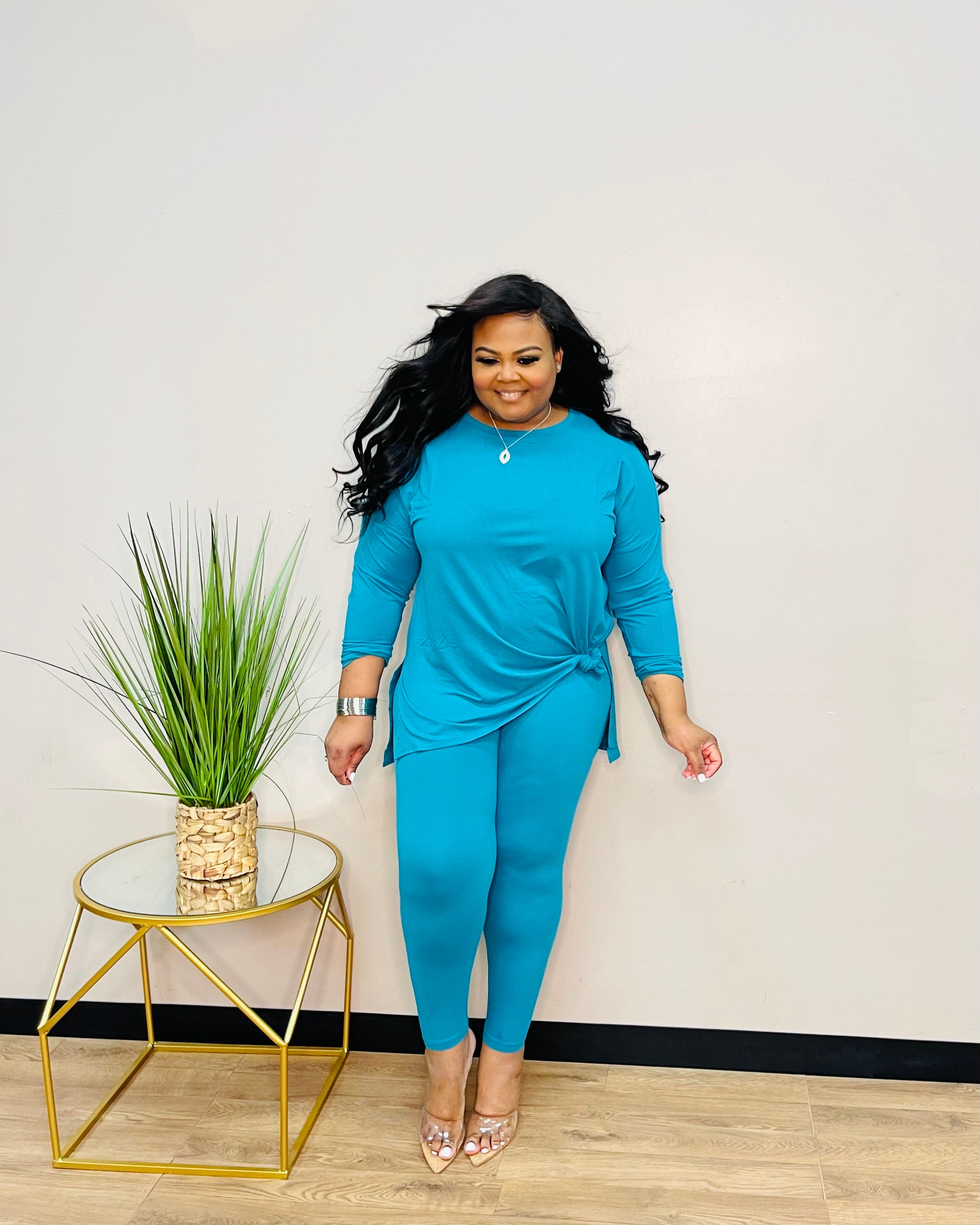 Lt-Teal V-Neck Loungewear Set