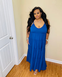 Lt. Navy Tiered Strap Plus Maxi Dress