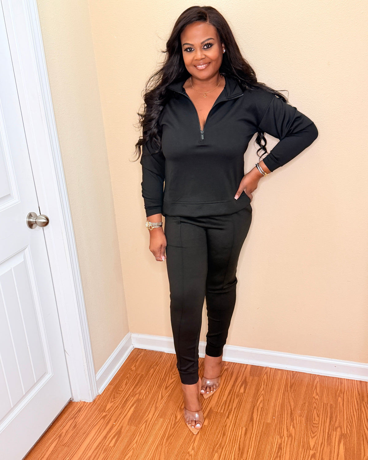 Black Scuba half zip pullover set