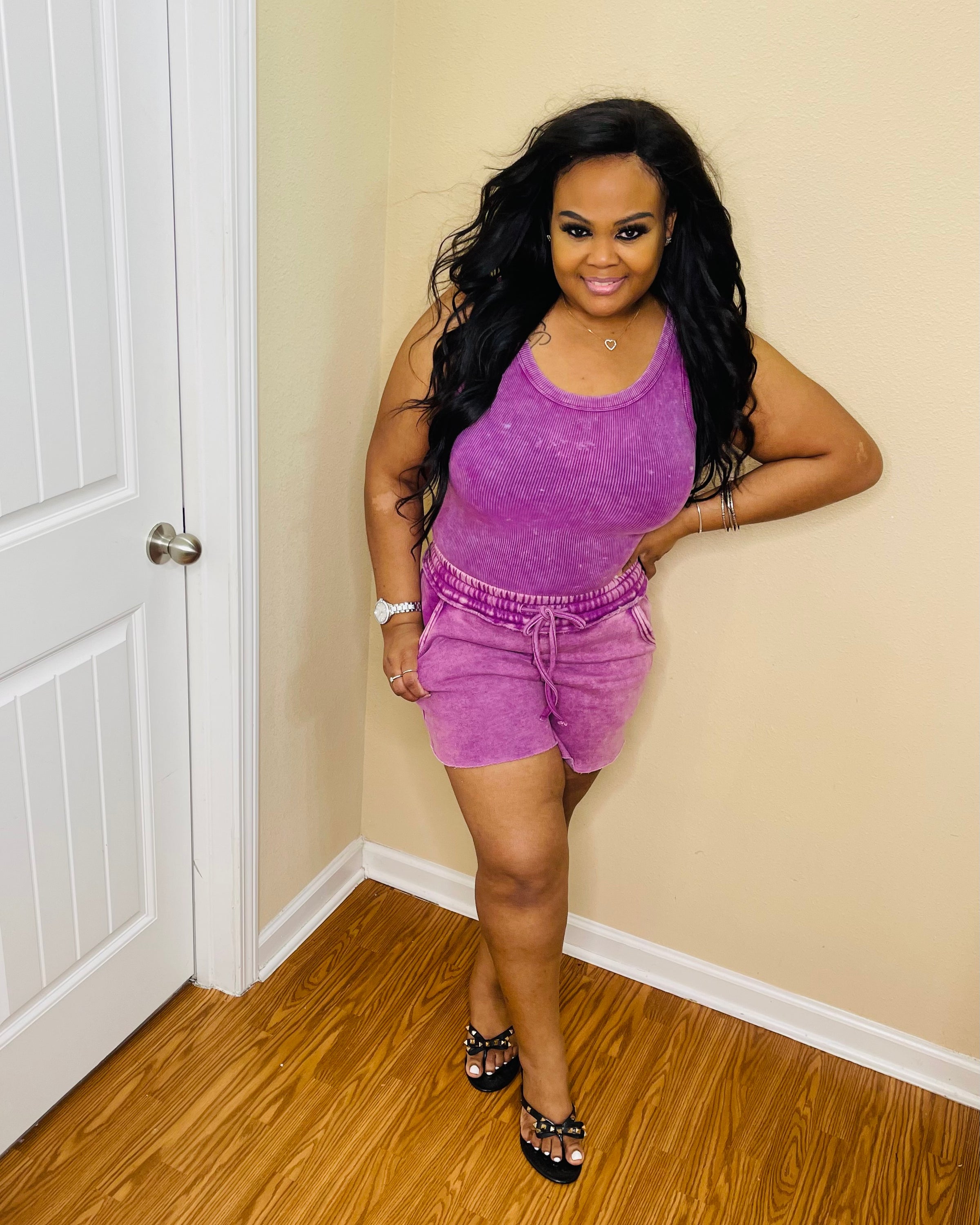 Lt. Plum Acid Fleece Short Set