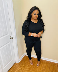 Black V-Neck Plus Slit Set