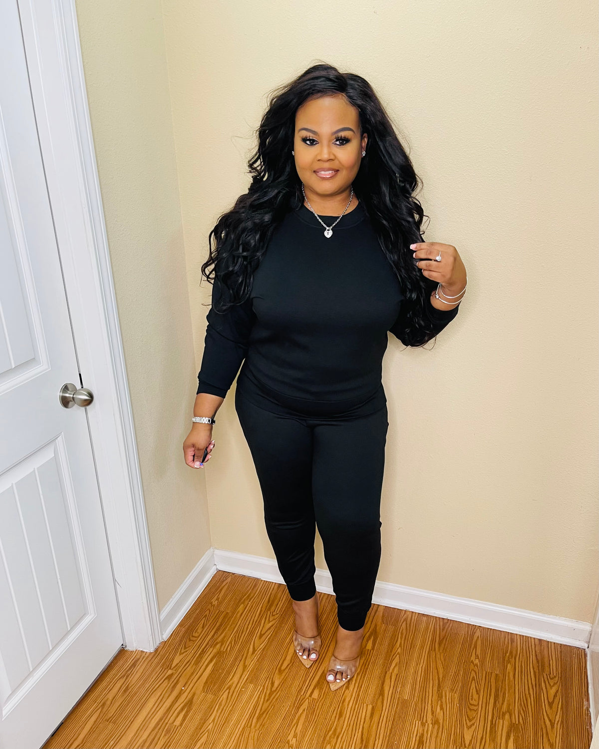 Black Crewneck Jogger Set