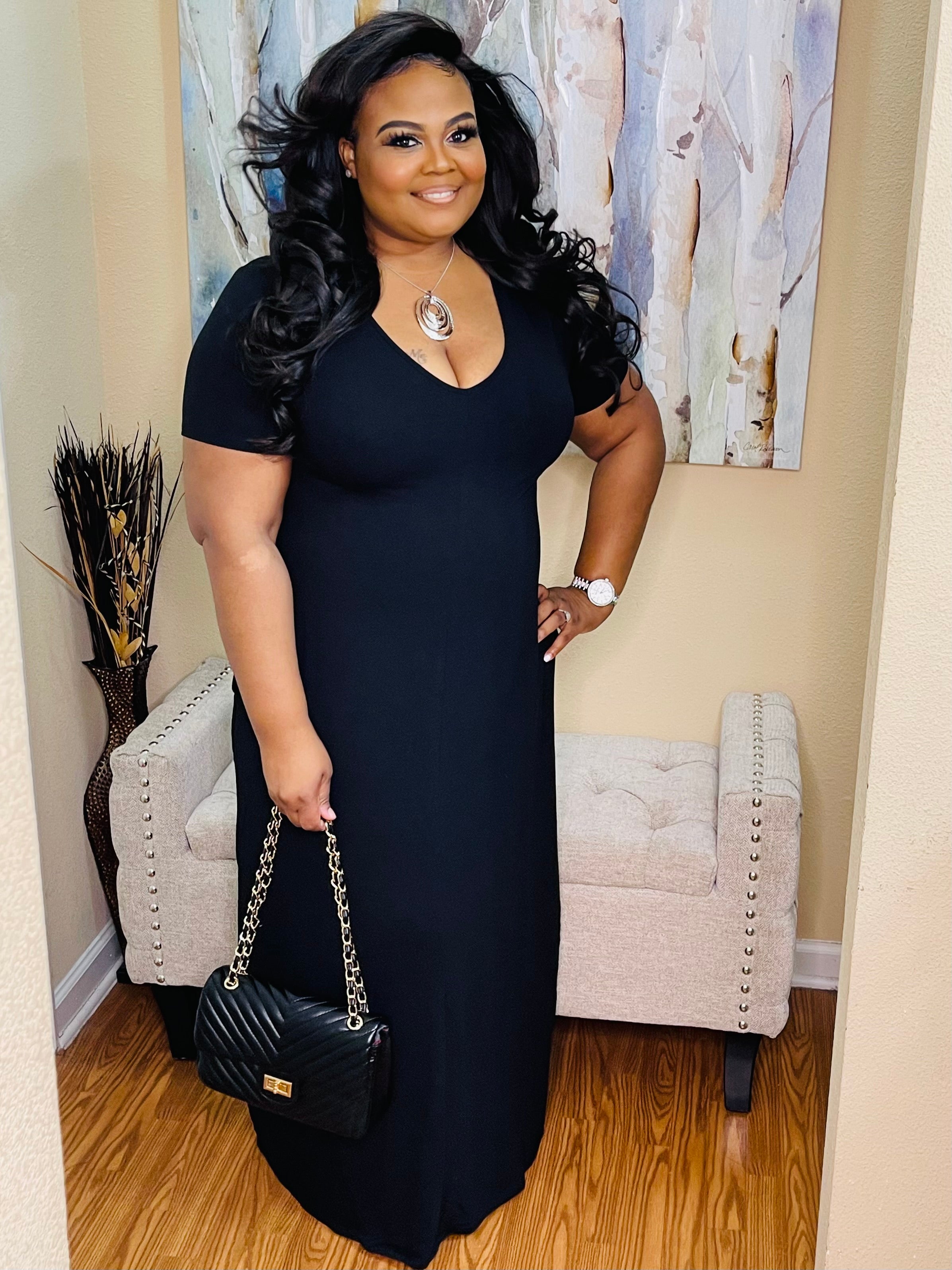 Black V-Neck Maxi Dress