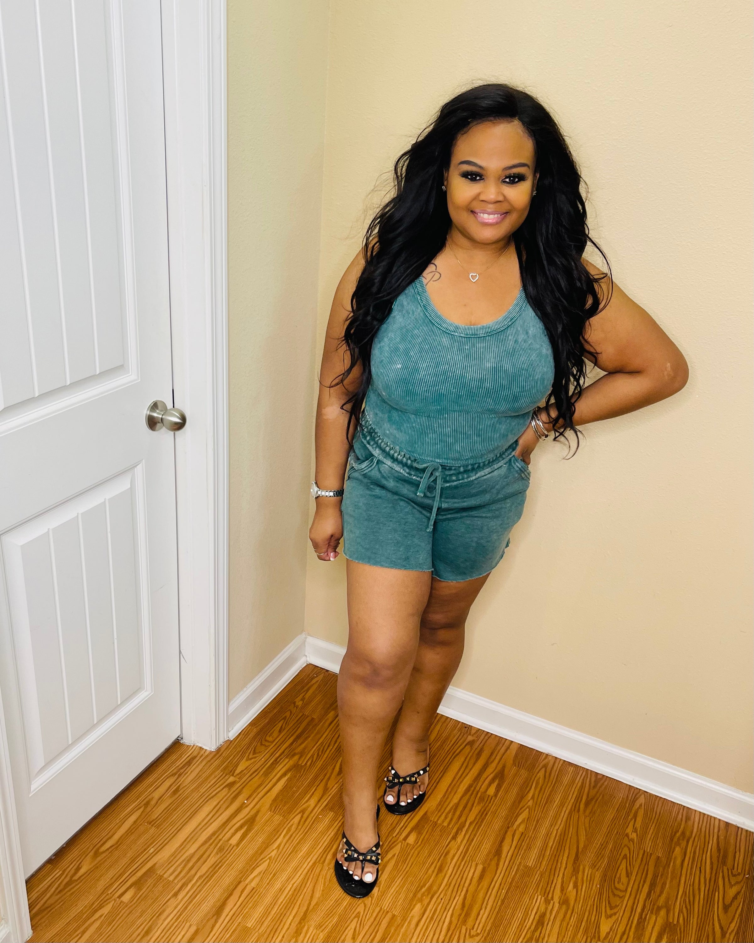 Dk Green Acid Fleece Short Set