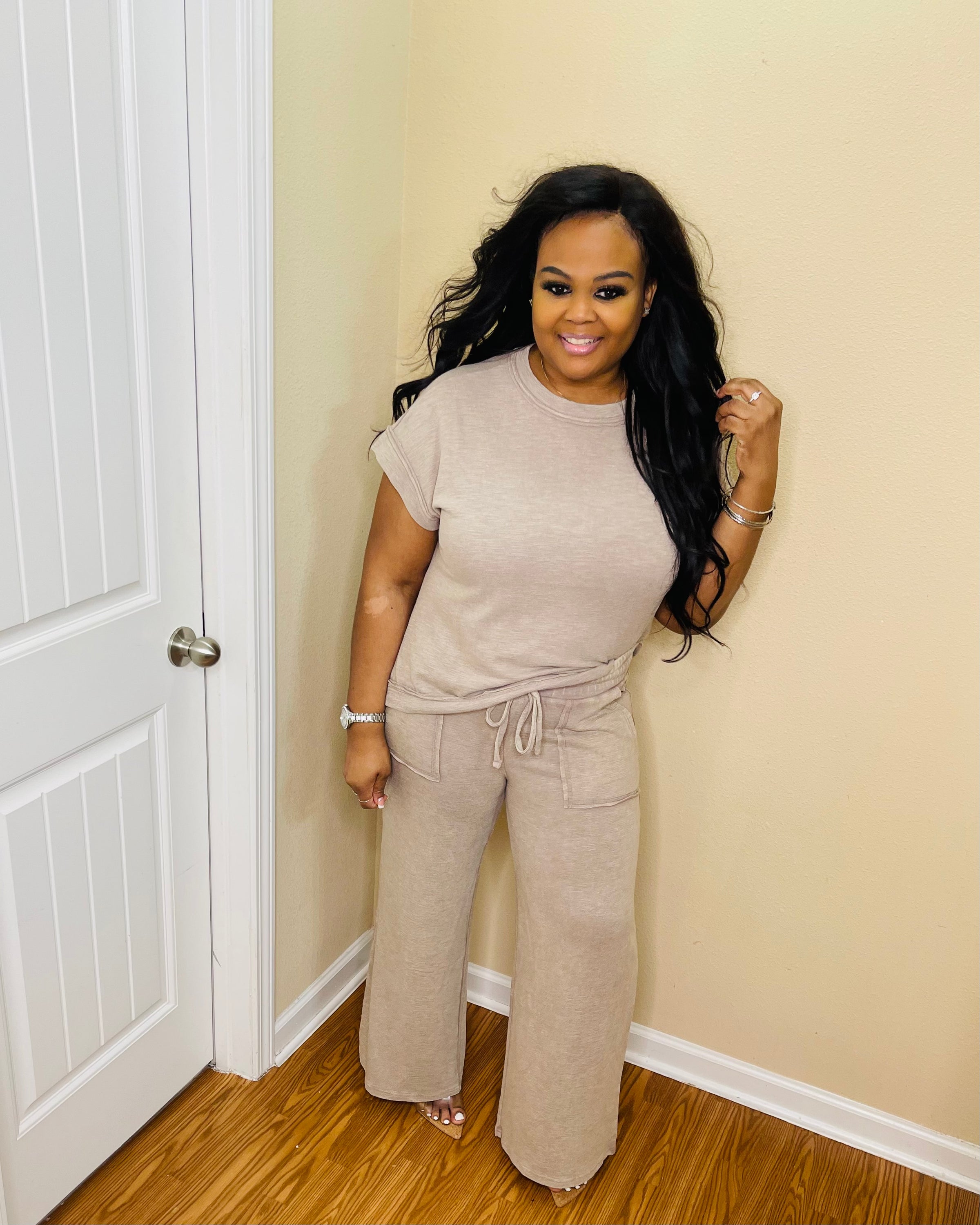 Ash Mocha washed slub pant set