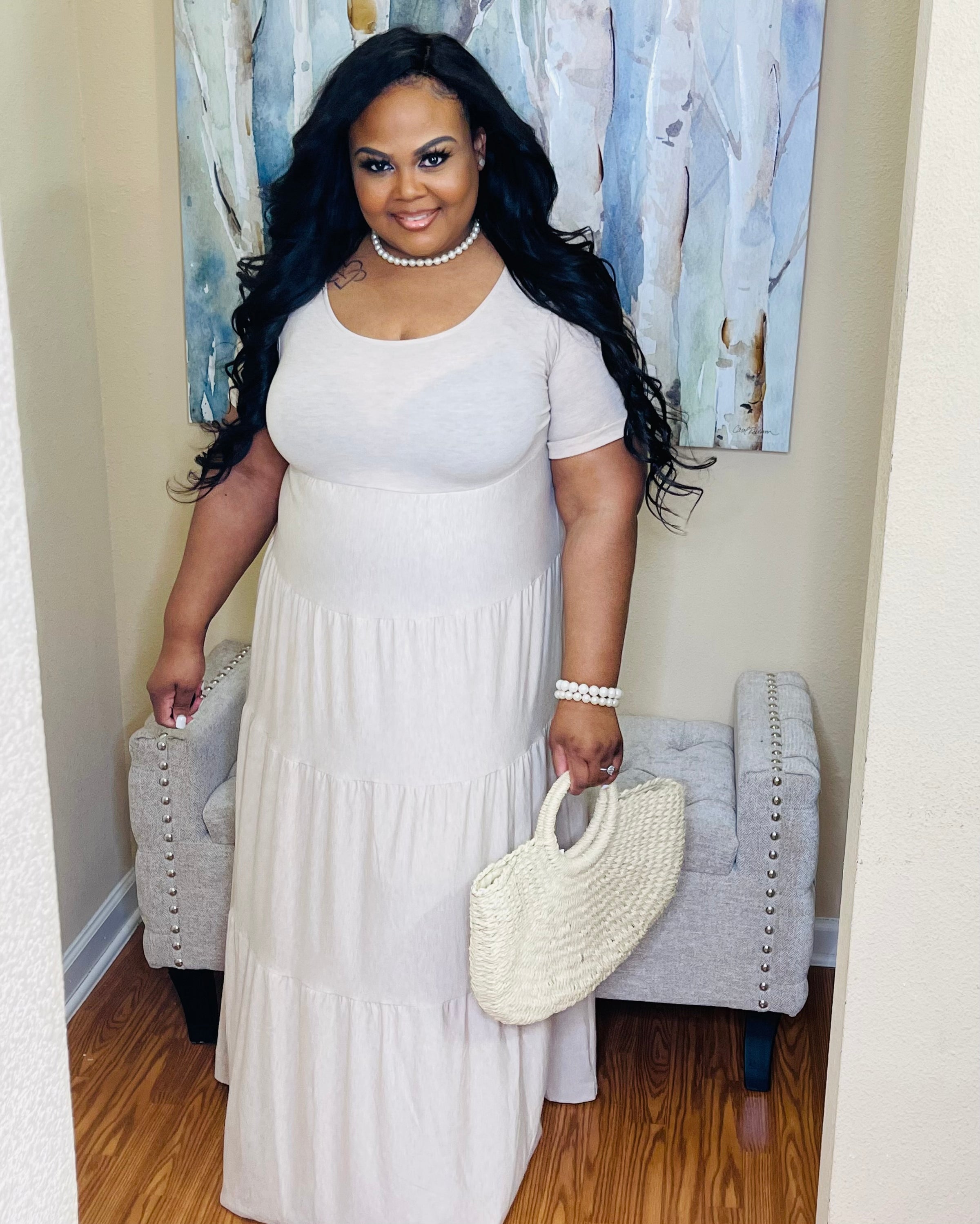 H Beige Tiered Maxi Dress