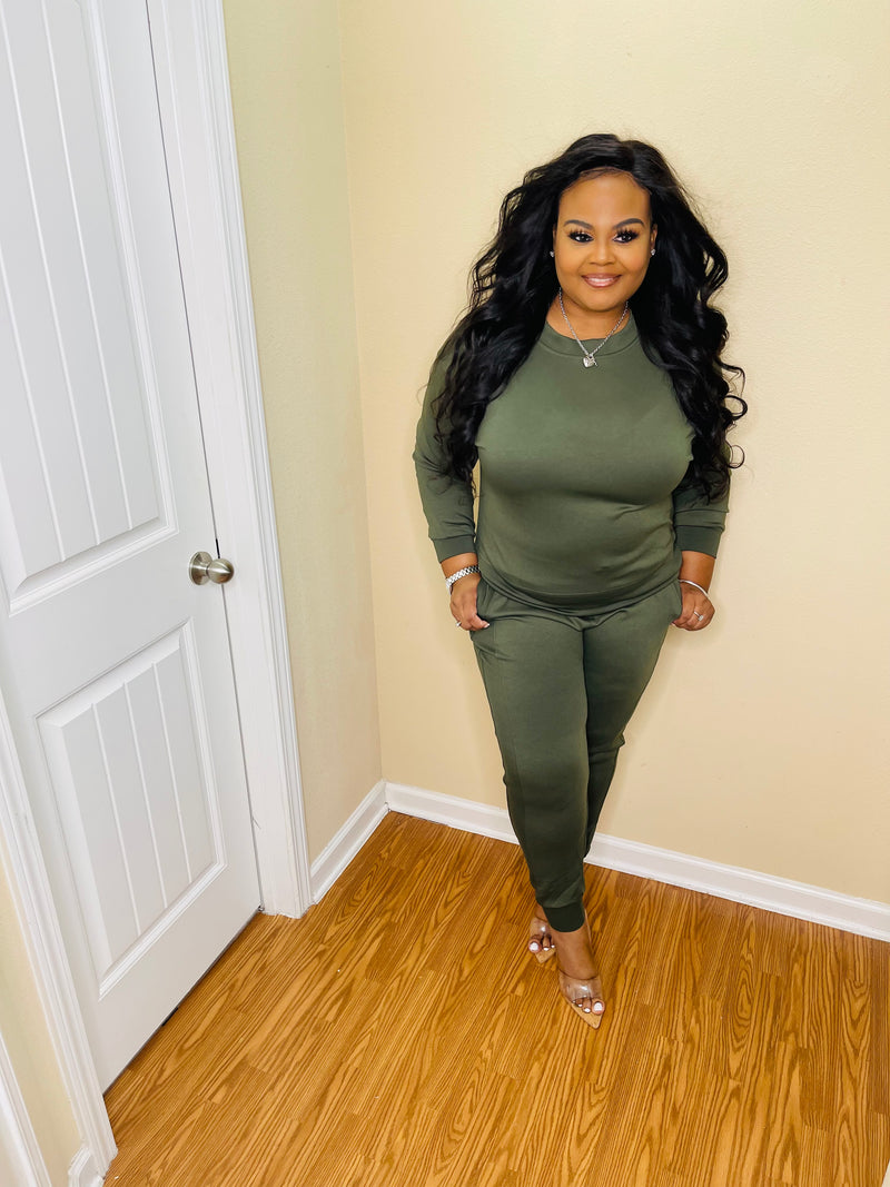 Dk. Olive Crewneck Jogger Set