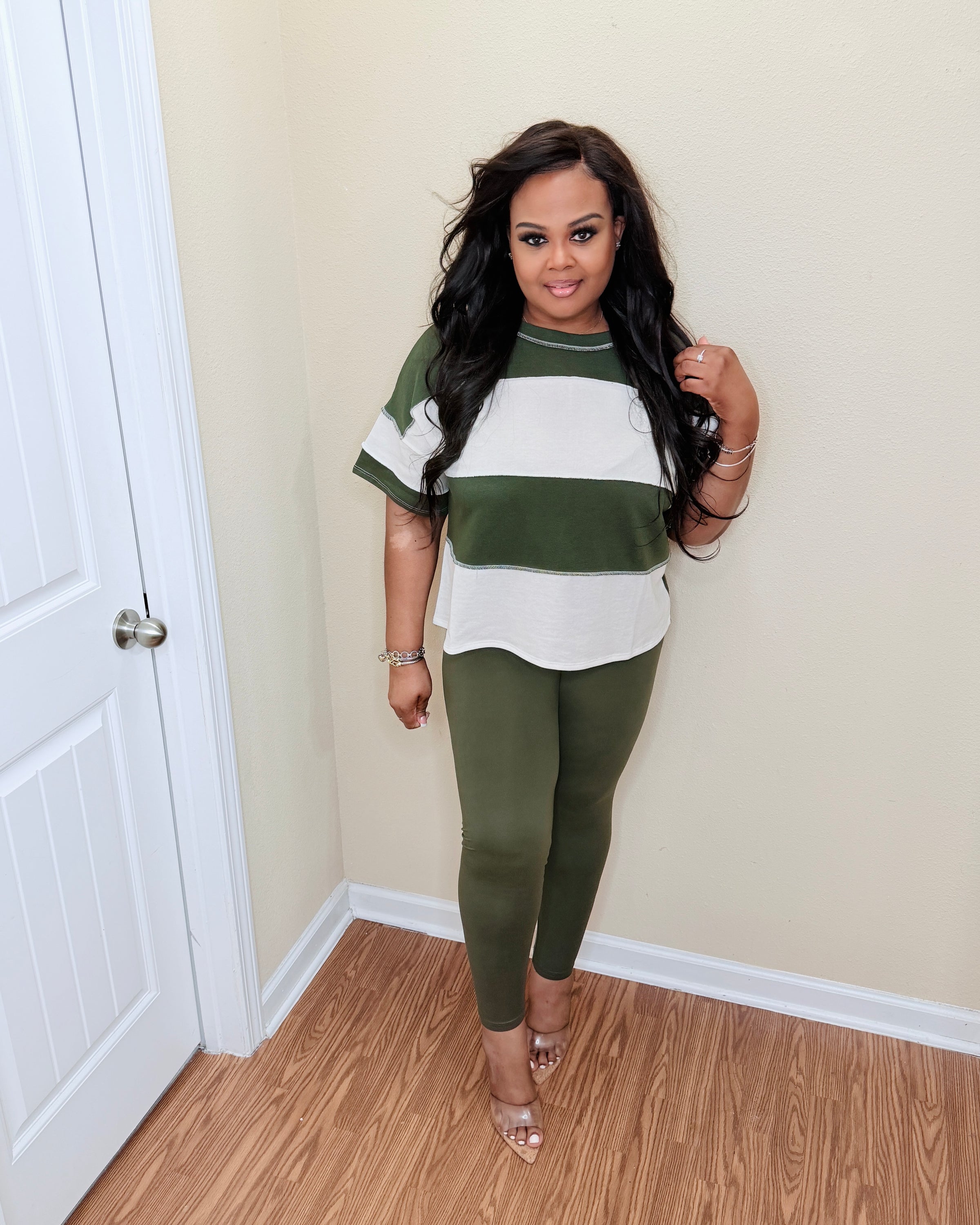 Dk Green Plus Color block 2pc Set