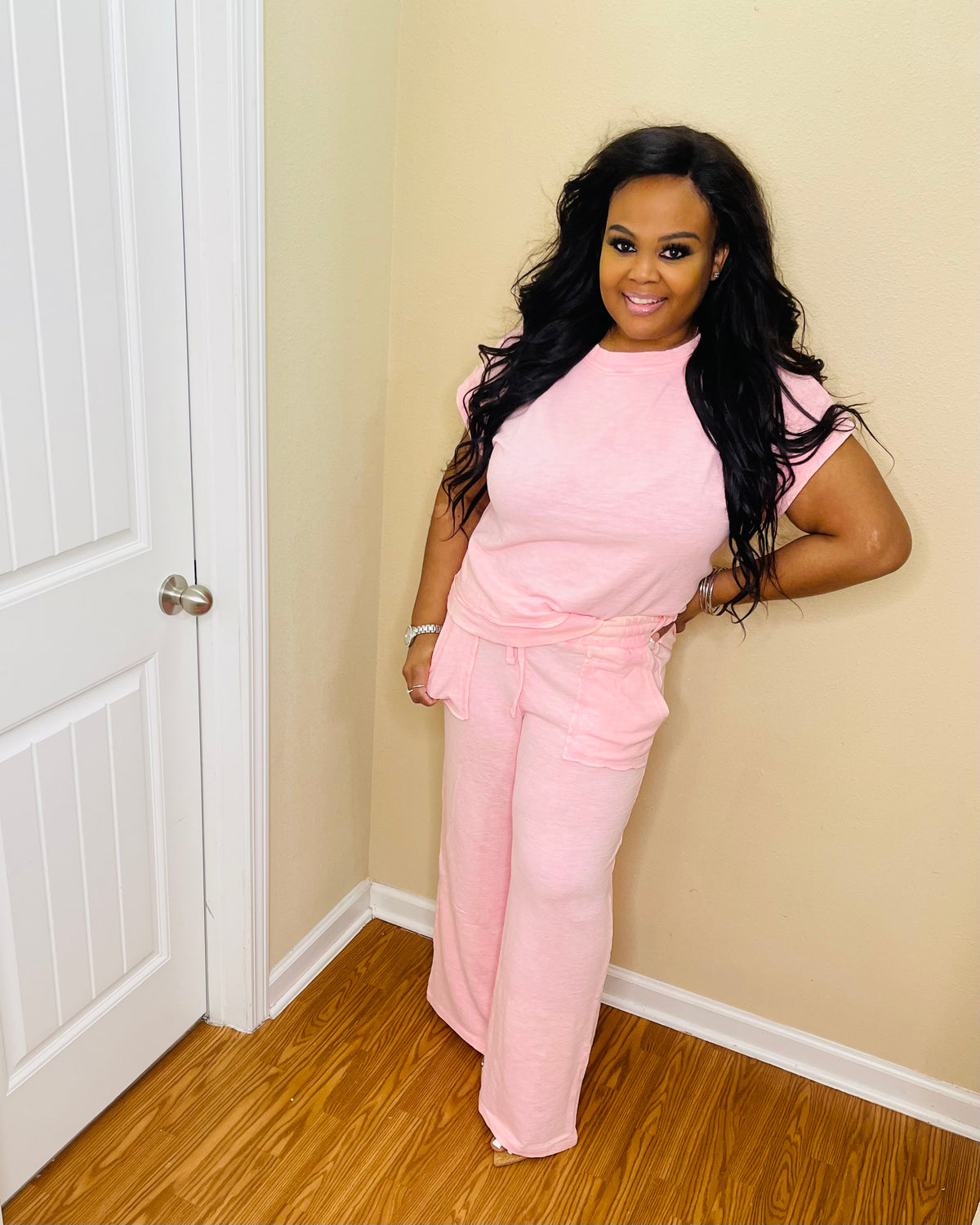 Dk Pink washed slub pant set