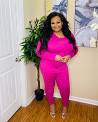 Magenta round neck legging set