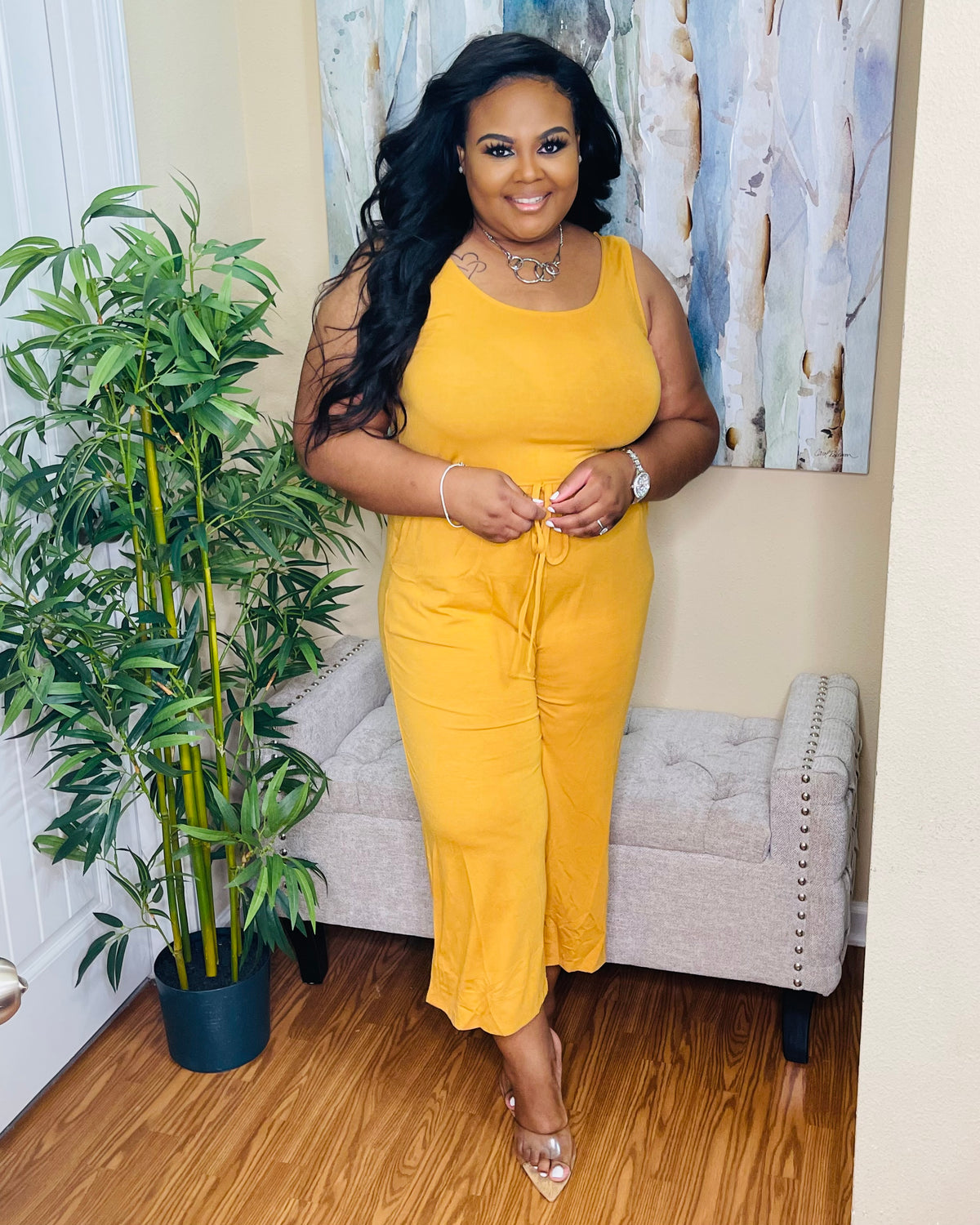 Golden mustard sleeveless jumpsuit