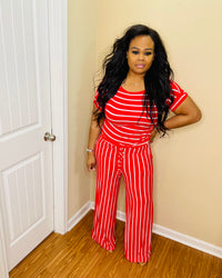 Red/Ivory Short Sleeve Jumpsuit
