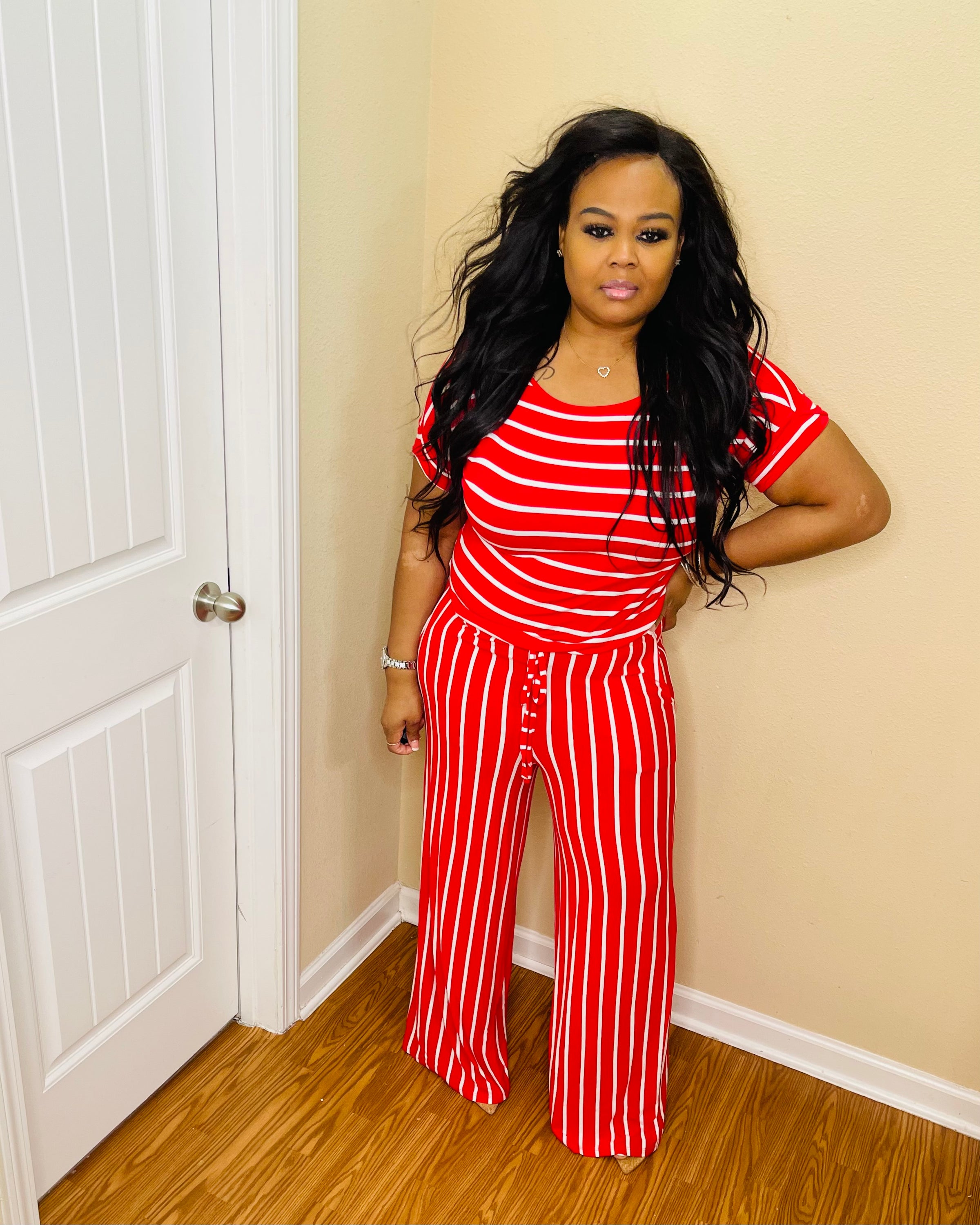 Red/Ivory Short Sleeve Jumpsuit