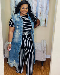 Black/Ivory Short Sleeve Jumpsuit