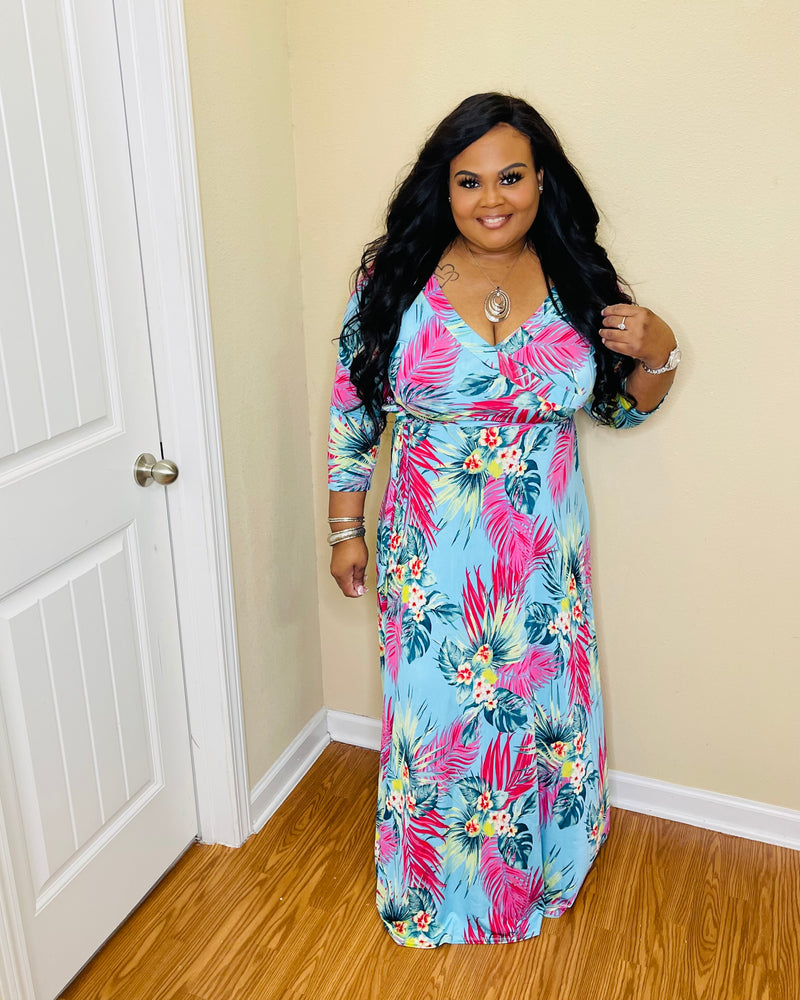 Mint  Floral Plus Maxi Dress