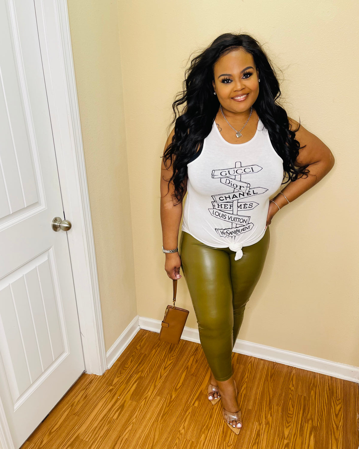 Olive Faux Leather Leggings