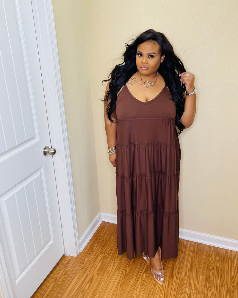 Mahagony Tiered Strap Plus Maxi Dress